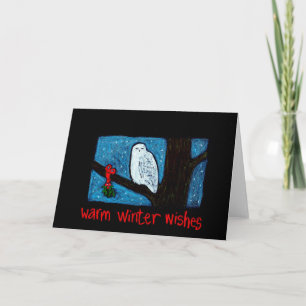 Snowy Owl Winter Wishes Card Feestdagen Kaart