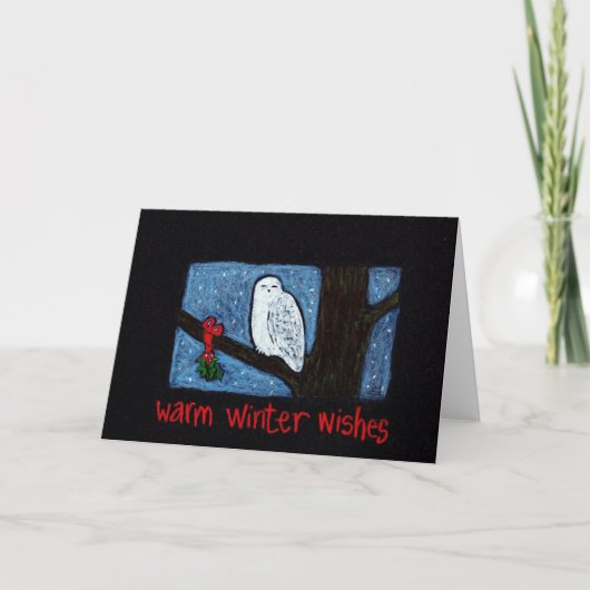 Snowy Owl Winter Wishes Card Feestdagen Kaart (Voorkant)