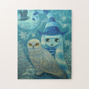 Snowy Owl Witch Winter Snowflakes Big Eye Doll Legpuzzel