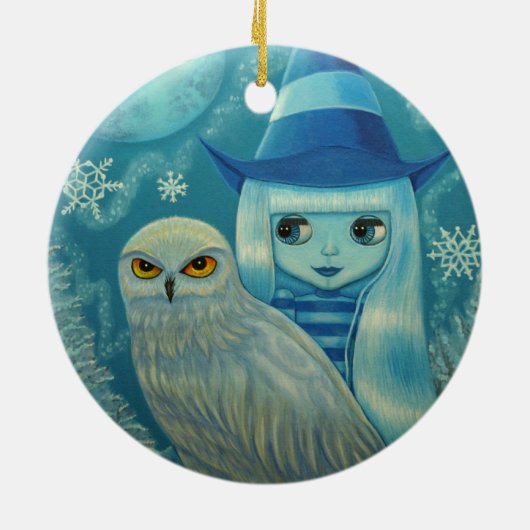 Snowy Owl Witch Winter Wonderland Dreamweaver Big  Keramisch Ornament (Achterkant)