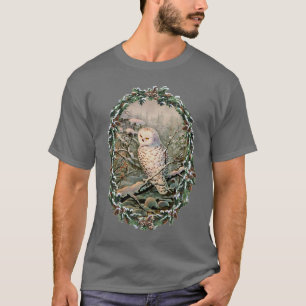 SNOWY OWL & WREATH by SHARON SHARPE T-shirt
