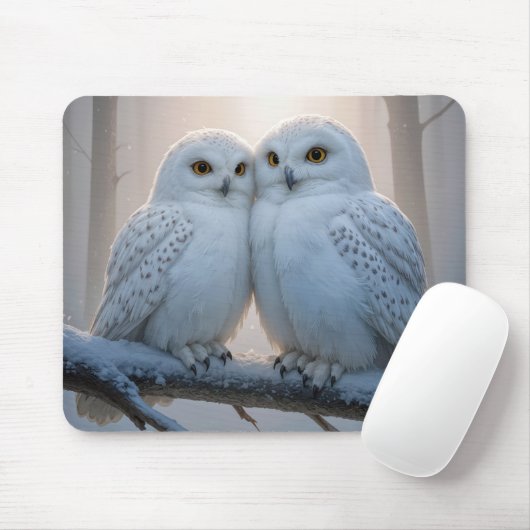 Snowy Owls On a Winter Branch Muismat (Met muis)
