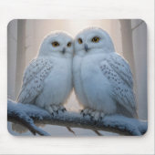 Snowy Owls On a Winter Branch Muismat (Voorkant)