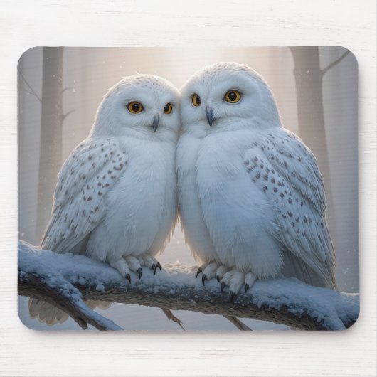 Snowy Owls On a Winter Branch Muismat (Voorkant)