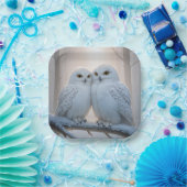 Snowy Owls On a Winter Branch Papieren Bordje (Feest)