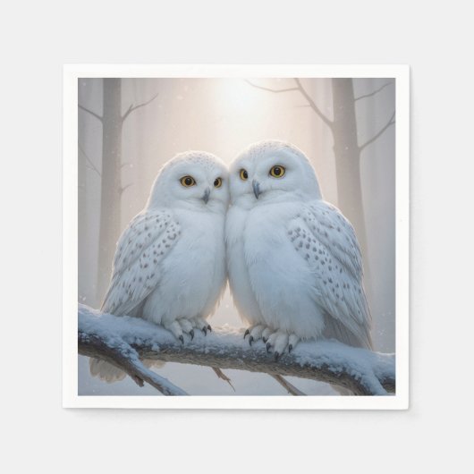 Snowy Owls On a Winter Branch Servet (Voorkant)