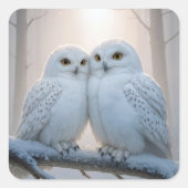 Snowy Owls On a Winter Branch Vierkante Sticker (Voorkant)