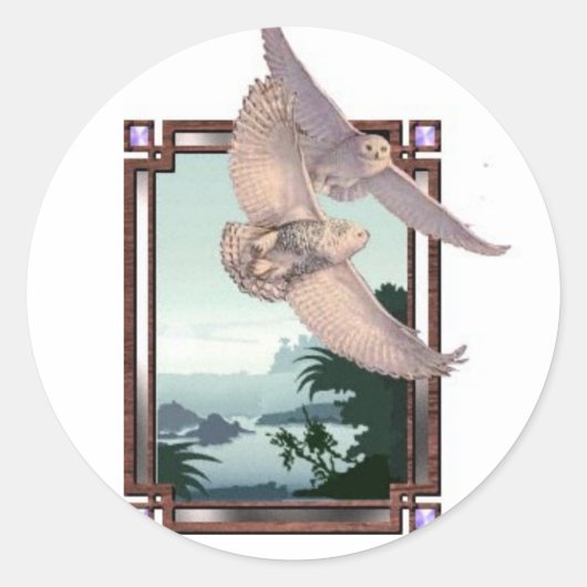 Snowy Owls Ronde Sticker (Voorkant)