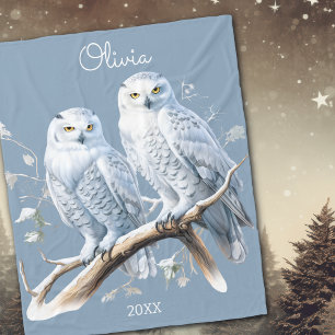 Snowy Owls Winter gepersonaliseerd Fleece Deken