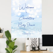 Snowy pastel blue bokeh baby shower welkom poster (Thuiskantoor)
