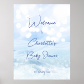 Snowy pastel blue bokeh baby shower welkom poster (Voorkant)