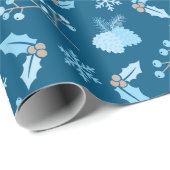Snowy Pastel Blue Snowflakes Pinecones Mistletoe Cadeaupapier (Rol Hoek)