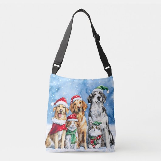 Snowy Paws Festive Cute Christmas Pets Watercolor Crossbody Tas (Voorkant)