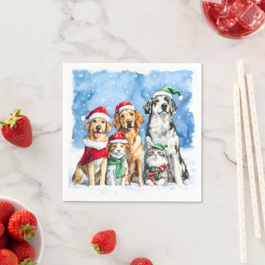 Snowy Paws Festive Cute Christmas Pets Watercolor Servet (Insitu)