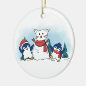 Snowy Penguins building a Christmas Snow Cat Keramisch Ornament (Links)