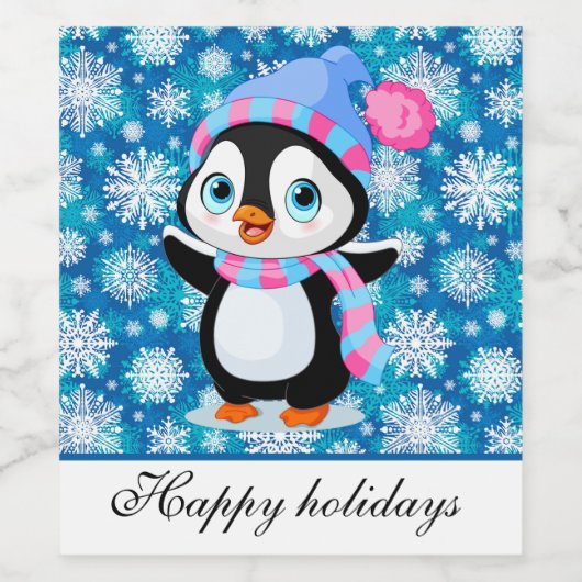 Snowy Penquin Gift Labels Wijn Etiket (Enkel label)