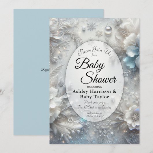Snowy Petals in Frozen Bloom Baby shower Kaart (Voorkant / Achterkant)