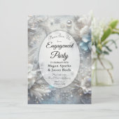 Snowy Petals in Frozen Bloom Engagement Party Kaart (Staand voorkant)