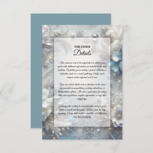 Snowy Petals in Frozen Bloom Wedding Informatiekaartje (Voorkant / Achterkant)