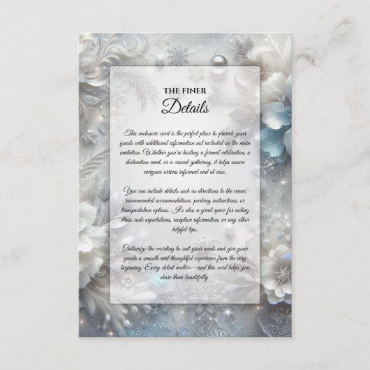 Snowy Petals in Frozen Bloom Wedding Informatiekaartje (Voorkant)