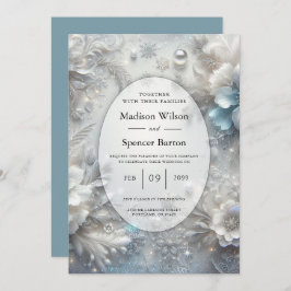 Snowy Petals in Frozen Bloom Wedding Kaart