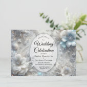 Snowy Petals in Frozen Bloom Wedding Kaart (Staand voorkant)