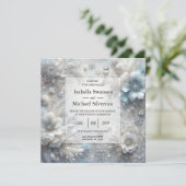Snowy Petals in Frozen Bloom Wedding Kaart (Staand voorkant)