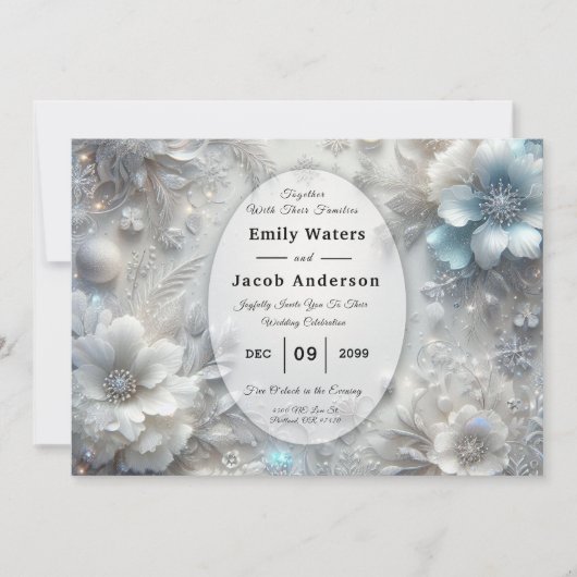 Snowy Petals in Frozen Bloom Wedding Kaart (Voorkant)