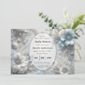 Snowy Petals in Frozen Bloom Wedding Kaart (Staand voorkant)