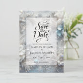 Snowy Petals in Frozen Bloom Wedding Save The Date (Staand voorkant)