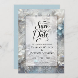 Snowy Petals in Frozen Bloom Wedding Save The Date