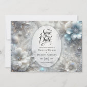 Snowy Petals in Frozen Bloom Wedding Save The Date (Voorkant)