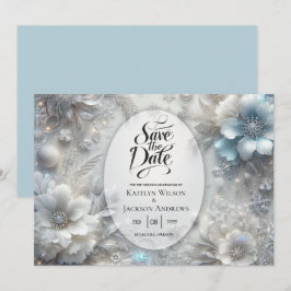 Snowy Petals in Frozen Bloom Wedding Save The Date