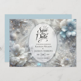 Snowy Petals in Frozen Bloom Wedding Save The Date