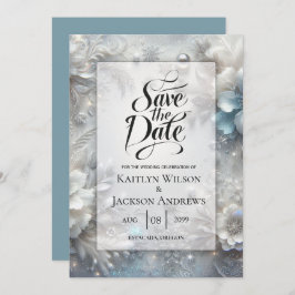 Snowy Petals in Frozen Bloom Wedding Save The Date
