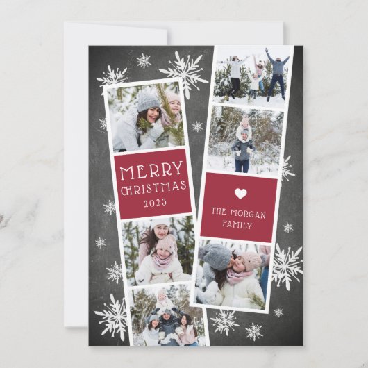 Snowy Photobooth Holiday Photo Collage Card Feestdagenkaart (Voorkant)