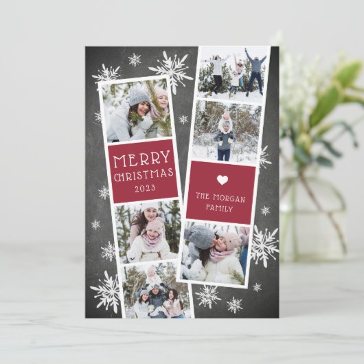 Snowy Photobooth Holiday Photo Collage Card Feestdagenkaart (Staand voorkant)