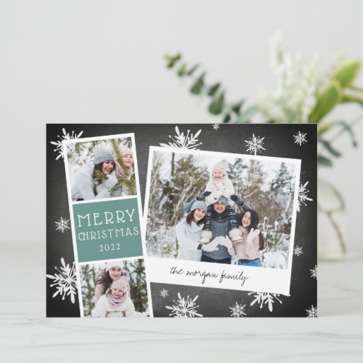 Snowy Photobooth Holiday Photo Collage Card Feestdagenkaart (Staand voorkant)
