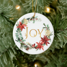 Snowy Pine and Spruce Christmas "Joy" Foto Keramisch Ornament