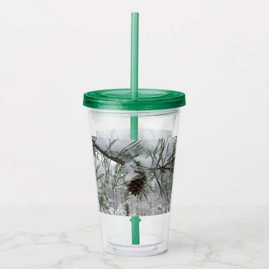 Snowy Pine Branch Winter Natuur Acryl Drinkbeker (Voorkant)
