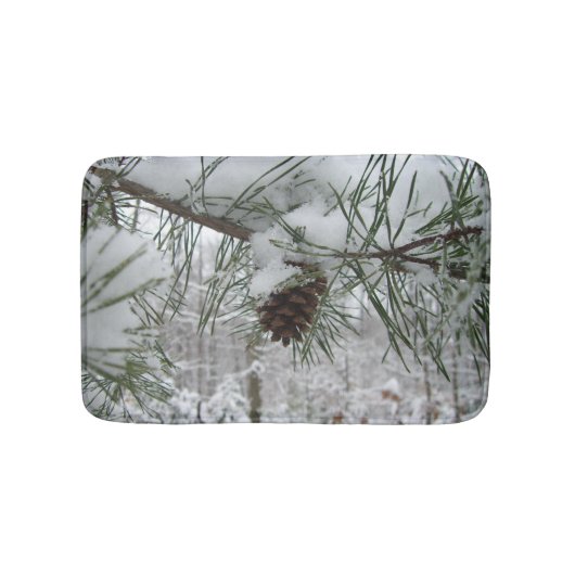 Snowy Pine Branch Winter Natuur Badmat (Voorkant)