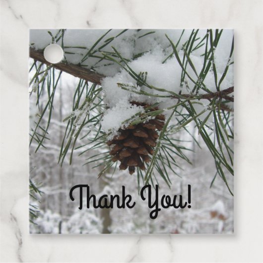 Snowy Pine Branch Winter Natuur Bedankjes Labels (Voorkant)
