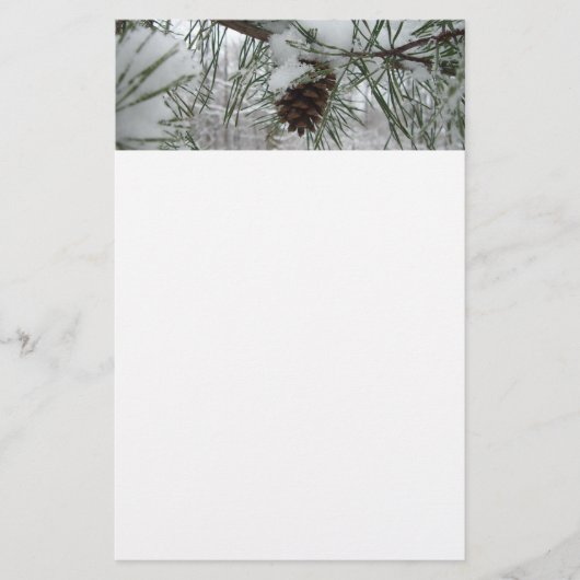 Snowy Pine Branch Winter Natuur Briefpapier (Voorkant)