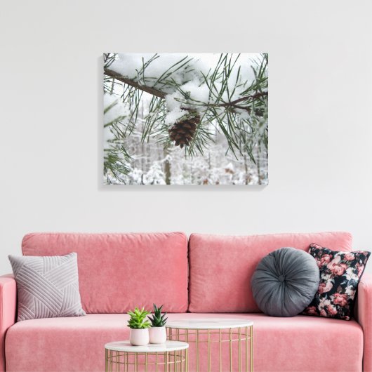 Snowy Pine Branch Winter Natuur Canvas Afdruk (Insitu (Woonkamer))