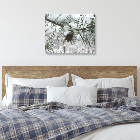 Snowy Pine Branch Winter Natuur Canvas Afdruk (Insitu (Slaapkamer))