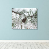 Snowy Pine Branch Winter Natuur Canvas Afdruk (Insitu (Houten vloer))