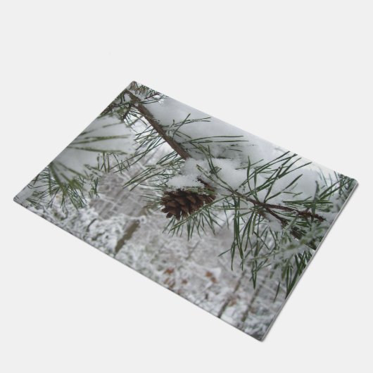 Snowy Pine Branch Winter Natuur Deurmat (Schuin)