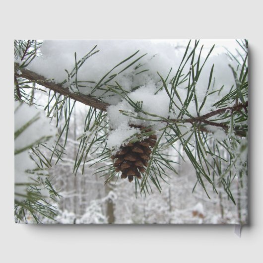 Snowy Pine Branch Winter Natuur Gastenboek (Achterkant)