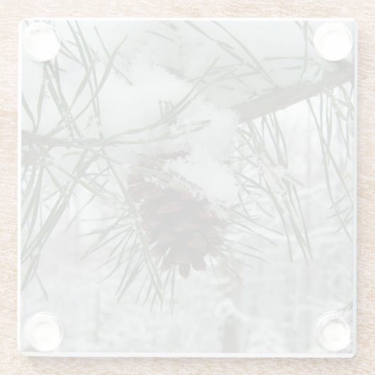 Snowy Pine Branch Winter Natuur Glazen Onderzetter (Achterkant)