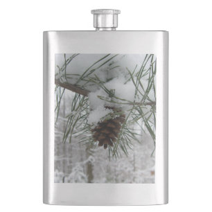 Snowy Pine Branch Winter Natuur Heupfles
